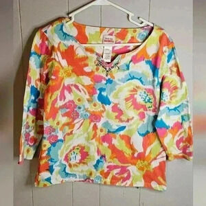 Ruby Rd Favorites Multicolor 3/4 Sleeve Medium